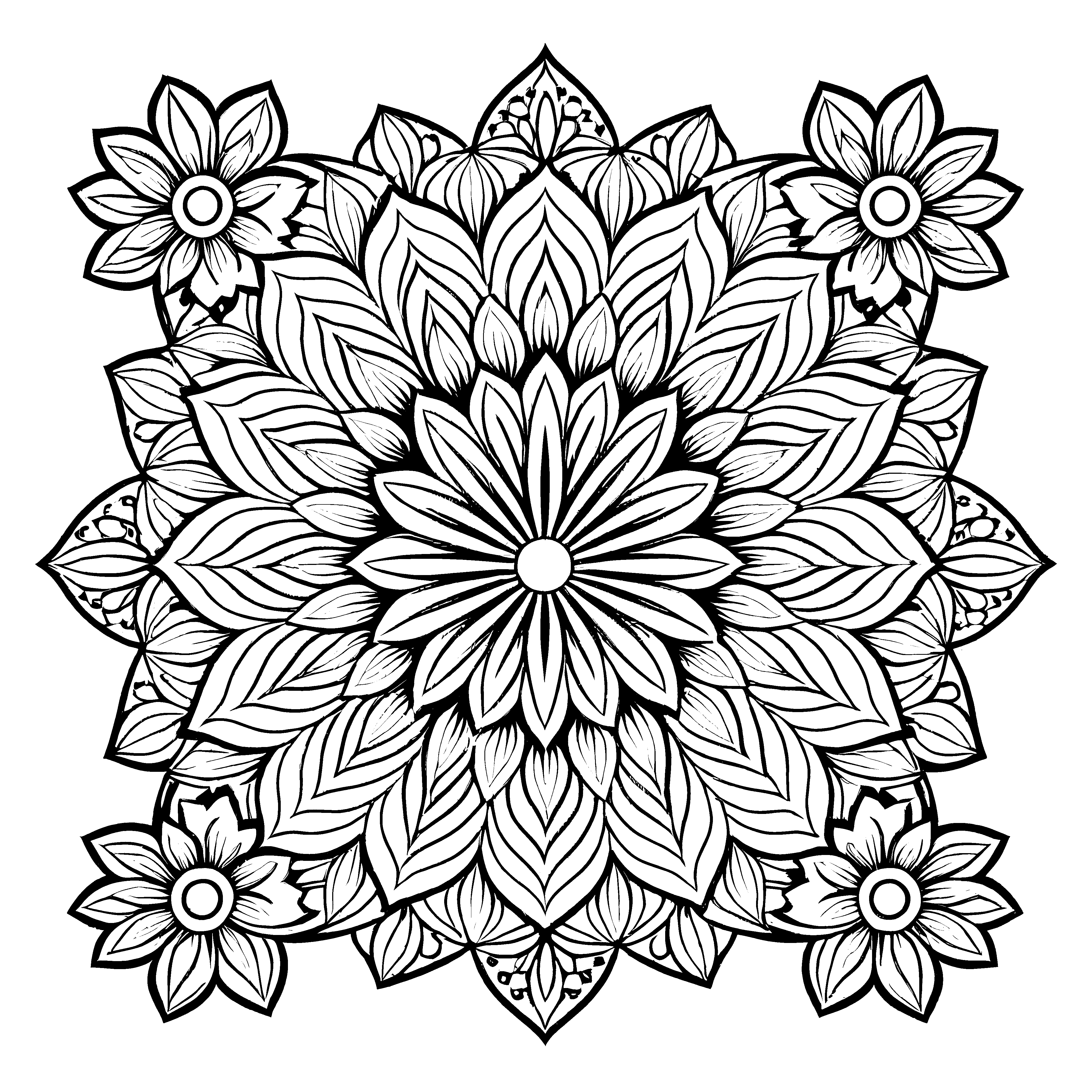 Faszinierendes Mandala mit floralen Motiven und Mustern Ausmalbild für kreative Farbzauberer und hintergründige Entdecker