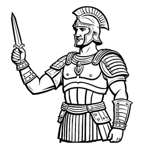 Starker römischer Legionär mit schimmerndem Schwert Ausmalmotiv für furchtlose Geschichtensucher