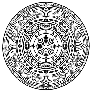 Kunstvolles Mandala mit hypnotisierenden geometrischen Formen Ausmalvorlage für fantasievolle Traumer und kreative Entfalter