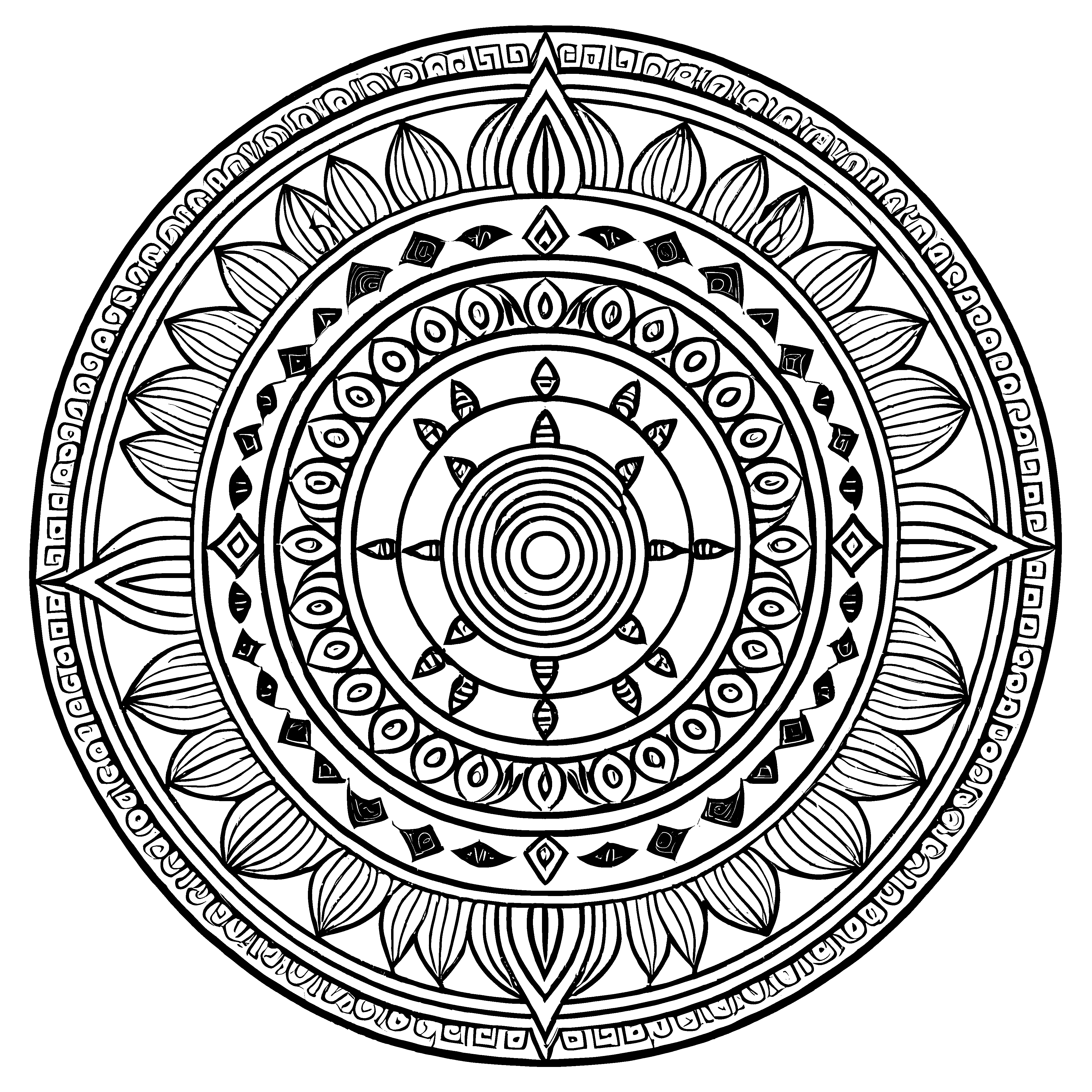 Kunstvolles Mandala mit hypnotisierenden geometrischen Formen Ausmalvorlage für fantasievolle Traumer und kreative Entfalter