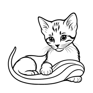 Verspielt schnurrende Schmusekatze auf wackeligem Möbelstück Ausmalbild für neugierige Tierfreunde und kleine Künstler
