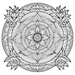 Intrikates Mandala mit faszinierenden geometrischen Blütenformen Malvorlage für künstlerische Entdecker und träumerische Farbgestalter