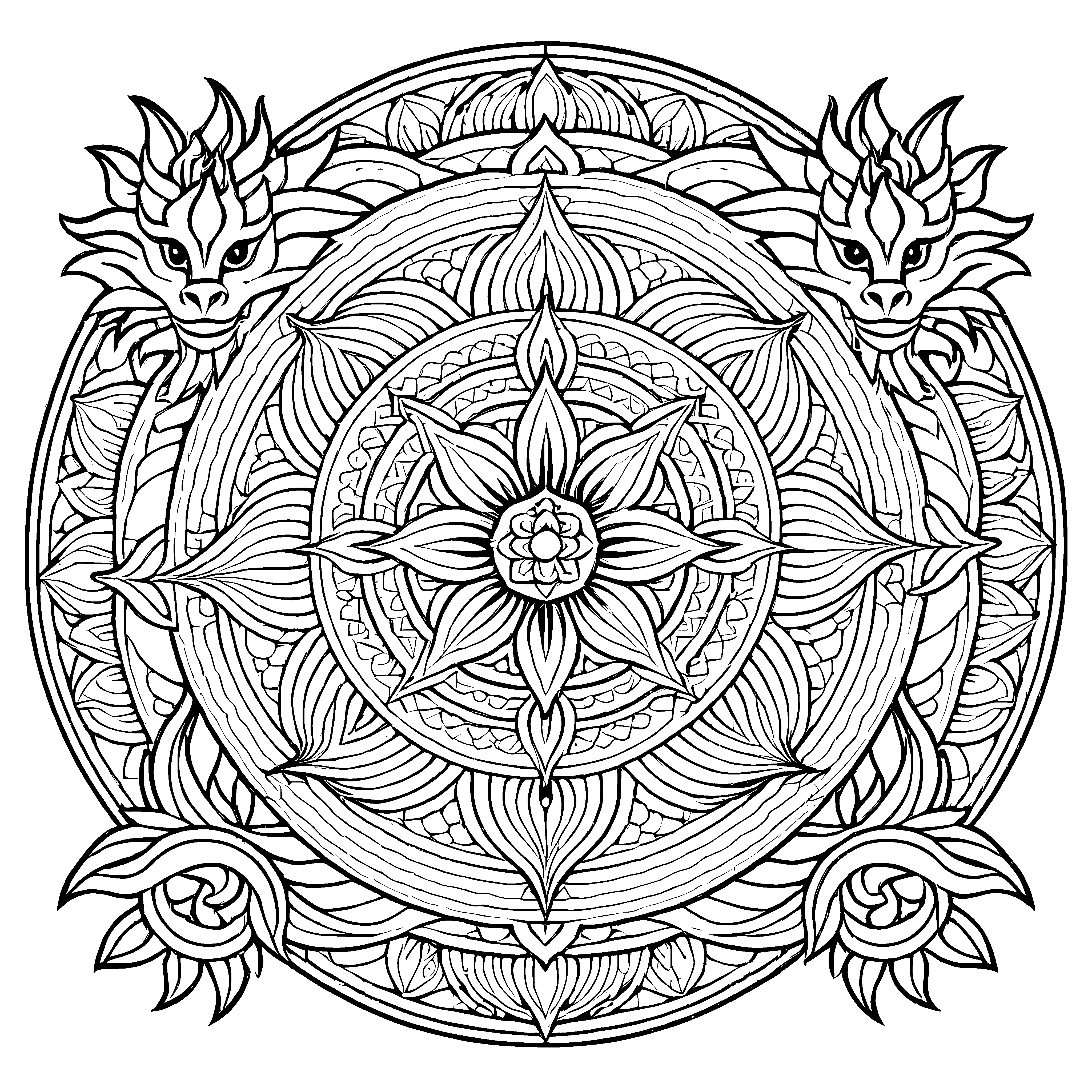Intrikates Mandala mit faszinierenden geometrischen Blütenformen Malvorlage für künstlerische Entdecker und träumerische Farbgestalter