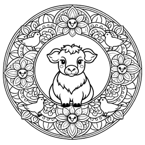 Verzauberndes Mandala mit graziler Ziege und bunten Vögeln Ausmalmotivation für kleine Farbkünstler und fantasievolle Abenteurer