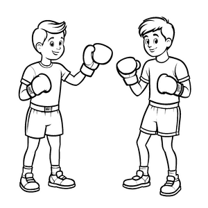 Zwei mutige Boxer im Cartoon Stil Ausmalbild für aktive Champions