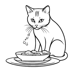 Ketzchen mit voll gefülltem Futternapf Ausmalbild für hungrige kleine Künstler