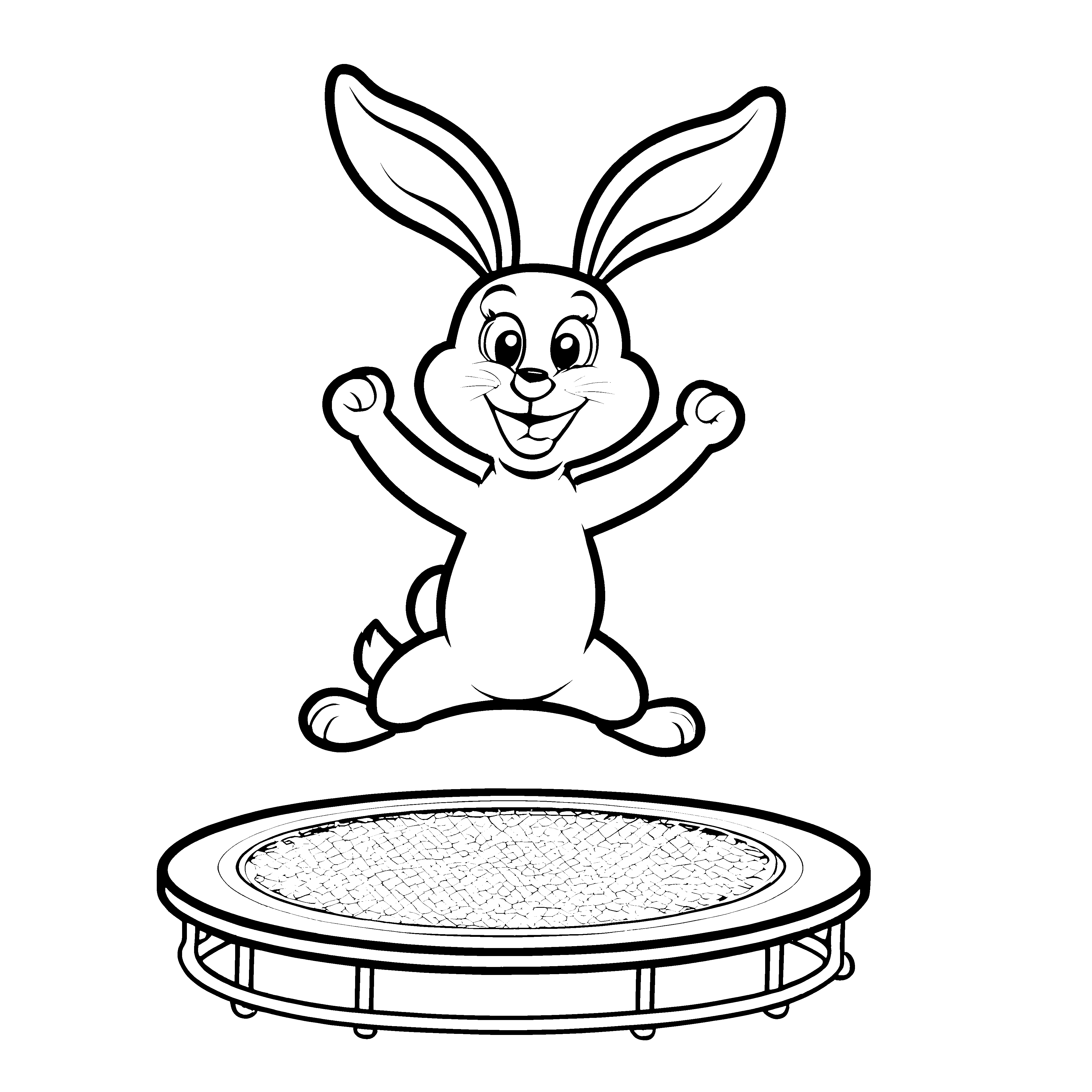 Bezaubernder Hase springt fröhlich auf Trampolin Ausmalbild für junge Hüpfer