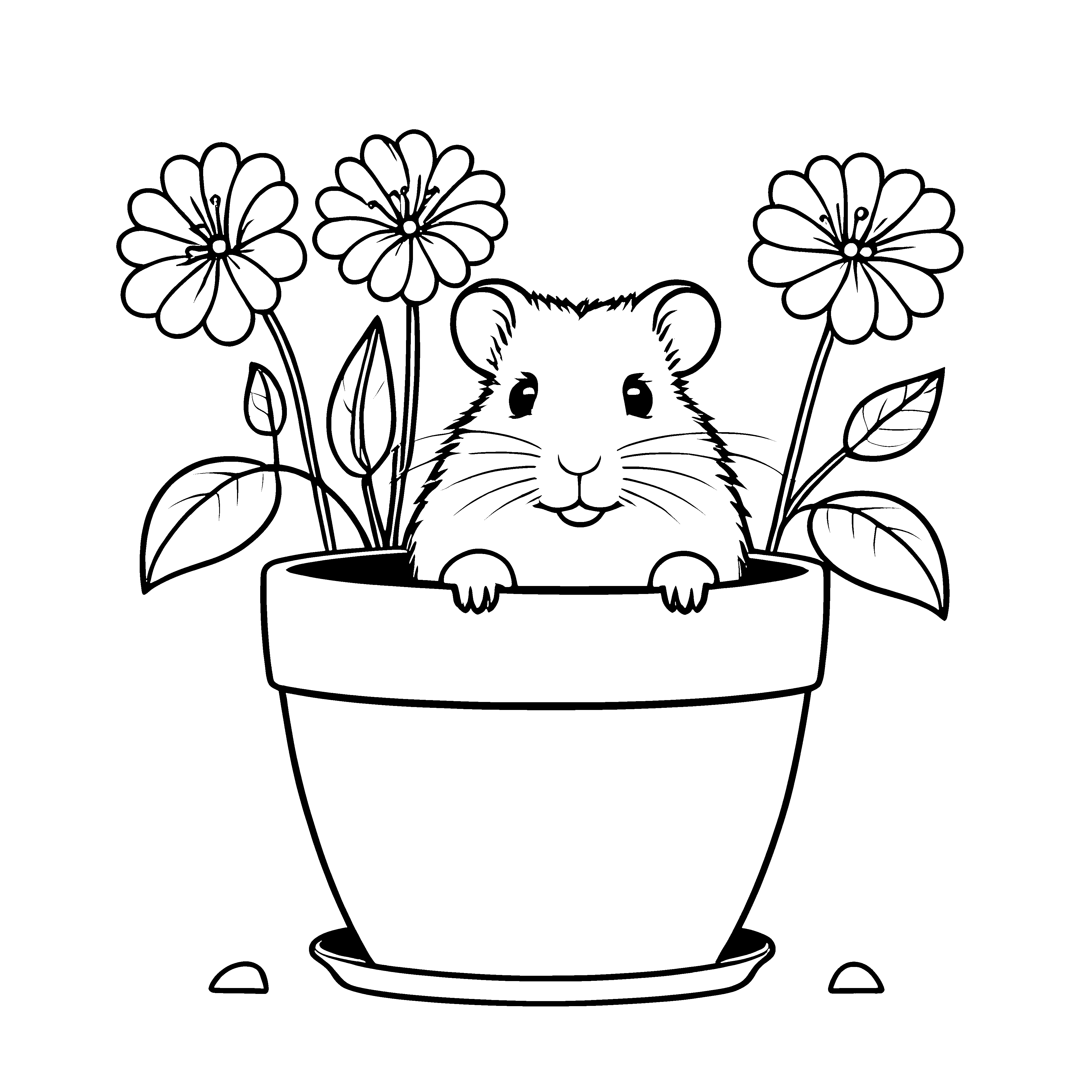 Überraschender Hamster in blühendem Blumentopf Ausmalbild für fantasievolle Entdecker