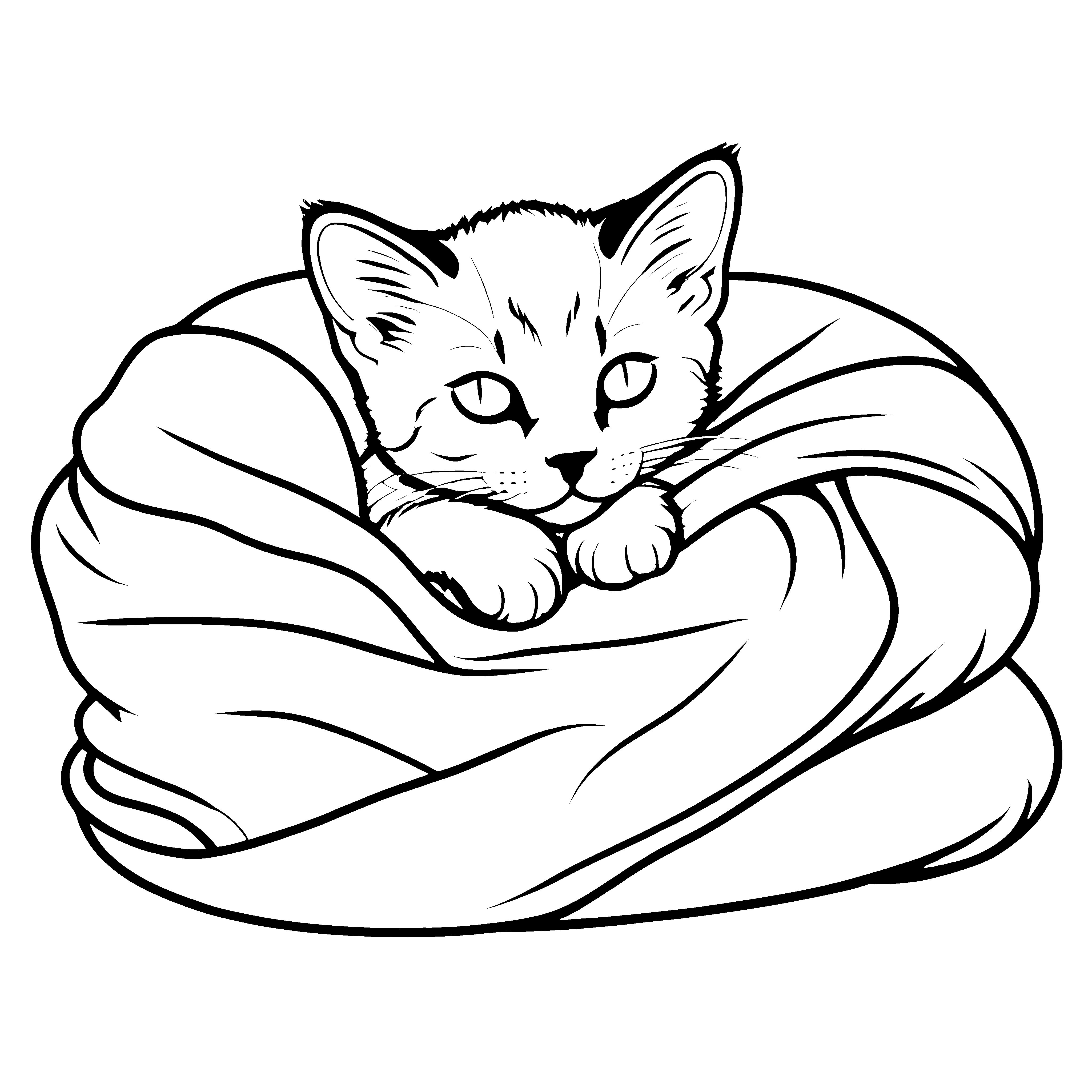 Bezaubernde Siamkatze eingekuschelt in warme Decke Ausmalvorlage für gemütliche Künstler mit Fantasie