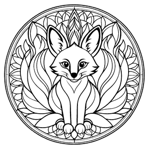 Faszinierendes Mandala mit süßem Fuchs im Mittelpunkt Ausmalvorlage für neugierige Farbzauberer und kleine Traumfänger