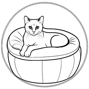 Elegant chillende Siamkatze im dekorativen Gefäß Ausmalbild für träumerische Katzenliebhaber