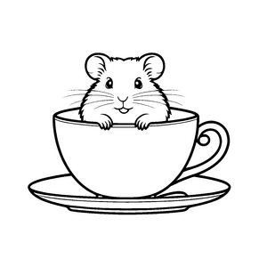 Hamster entdeckt seine versteckte Tasse mit Regenschirm Bastelmotiv für kleine Entdecker von ungewöhnlichem