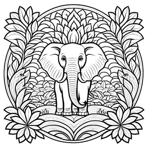 Bezauberndes Mandala mit majestätischem Elefanten und Bäumen Ausmalbild für kleine Entdecker und kreative Farbträumer