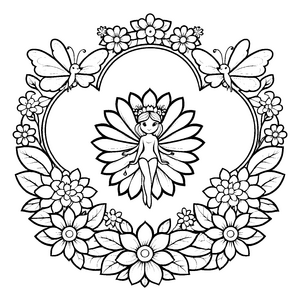 Faszinierendes Mandala mit geflügelter Frau und Blüten Ausmalbild für mutige Träumer und kreative Farbzauberer