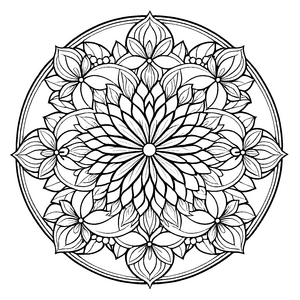 Intrigierendes Mandala mit Blattmustern als Ausmalvorlage für kleine Zen-Künstler und kreative Entdecker