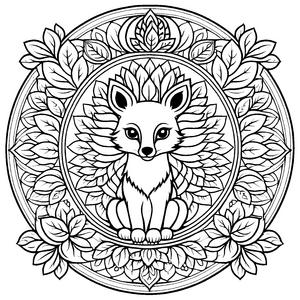 Fantasievolles Mandala mit schelmischem Fuchs und feinen Details Ausmalvorlage für neugierige Farbkünstler und kleine Zen-Entdecker