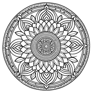 Fantasievolles Mandala mit vielfältigen geometrischen Elementen Ausmalvorlage für kleine Farbzauberer und kreative Visionäre