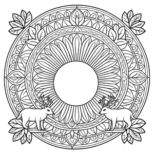 Bezauberndes Mandala mit anmutigen Rehen und filigranen Mustern Ausmalmotiv für fantasievolle Farbkünstler und neugierige Traumfänger