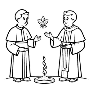 Vereinte Babylonische Priester mit geheimnisvollem Feuer Ausmalmotiv für fantasievolle kleine Entdecker