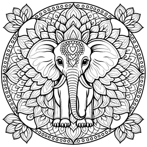 Elegantes Mandala mit majestätischem Elefanten Ausmalmotiv für neugierige Künstler und kleine Friedensstifter