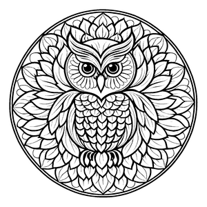 Wunderschönes Mandala mit faszinierender Eule in der Mitte Ausmalbild für neugierige Farbentdecker und kleine Philosophen