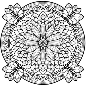 Intrigierendes Mandala mit floralen Elementen und Details Ausmalvorlage für fantasievolle Künstler und neugierige Entdecker