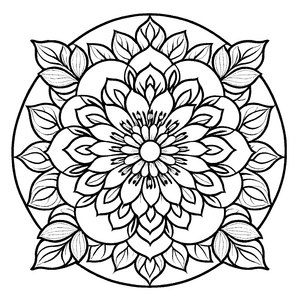Faszinierendes Mandala mit floralen Mustern und Punkten Ausmalvorlage für neugierige kleine Künstler und entspannte Bastelfreunde