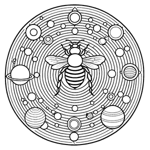 Mystisches Mandala mit Sternen und Planeten Ausmalvorlage für neugierige Lichtfänger und kleine Weltraumforscher