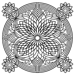 Faszinierendes Mandala mit geometrischen Formen und Kreisen Ausmalbild für kreative Entdecker und kleine Traumfänger
