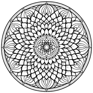 Faszinierendes Mandala mit floralen Mustern und geometrischen Formen Ausmalbild für junge Farbkünstler und kreative Entdecker
