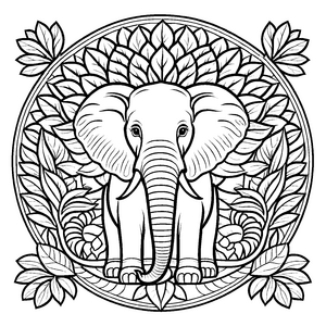 Faszinierendes Mandala mit majestätischem Elefanten und filigranen Motiven Ausmalvorlage für abenteuerlustige Entdecker und kreative Fantasten