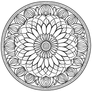 Intrigierendes Mandala mit floralen Ornamenten und komplexen Details Ausmalbild für fantasievolle Zauberer und neugierige Künstlerherzen
