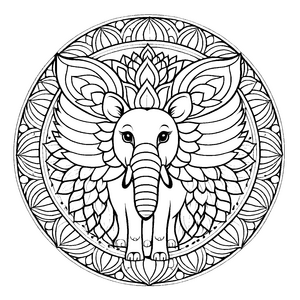 Fantasievolles Mandala mit einem beeindruckenden Elefanten und kunterbunten Details Ausmalbild für kleine Kreativkünstler und neugierige Entdecker