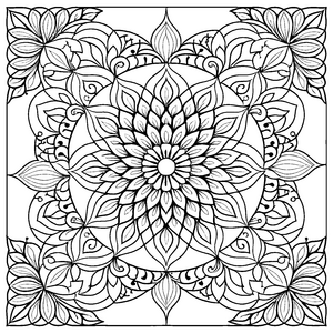Vielschichtiges Mandala mit harmonischen Formen und Mustern Ausmalvorlage für träumerische Künstler und neugierige Entdecker