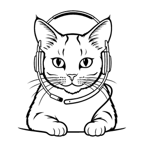 Freche Katze mit stylischem Headset Malvorlage für kleine Entertainer mit großen Träumen