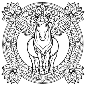 Faszinierendes Mandala mit einem majestätischen Einhorn und funkelnden Sternen Ausmalbild für träumende Entdecker und kleine Künstler