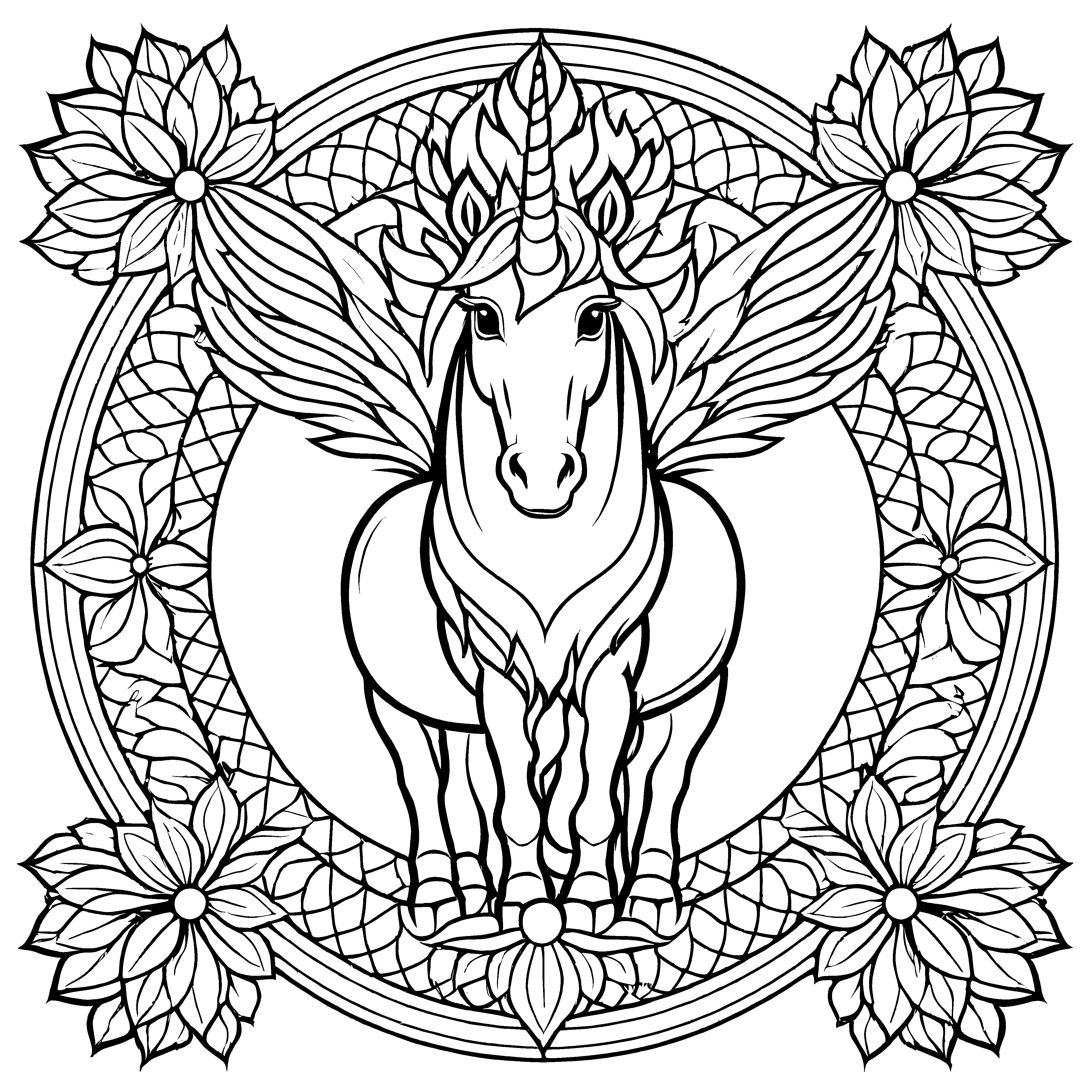 Faszinierendes Mandala mit einem majestätischen Einhorn und funkelnden Sternen Ausmalbild für träumende Entdecker und kleine Künstler