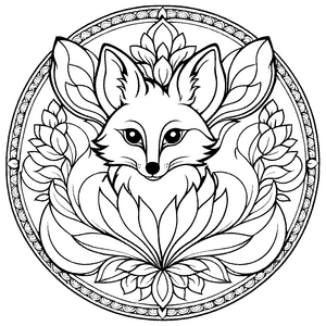 Fesselndes Mandala mit zentralem Fuchs und dekorativen Elementen Ausmalvorlage für flinke Kreative und neugierige Naturfreundinnen
