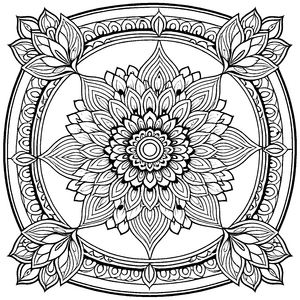Verzaubertes Mandala mit blühenden Sternen und harmonischen Formen Ausmalvorlage für künstlerische Entdecker und kreative Träumer