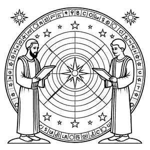 Intrigante Babylonische Priester mit astrologischem Chart Ausmalbild für neugierige Historiker in spe
