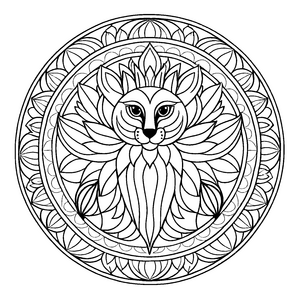 Faszinierendes Mandala mit geheimnisvollem schwarzen Löwen Ausmalbild für kreative Entdecker und mutige Traummaler