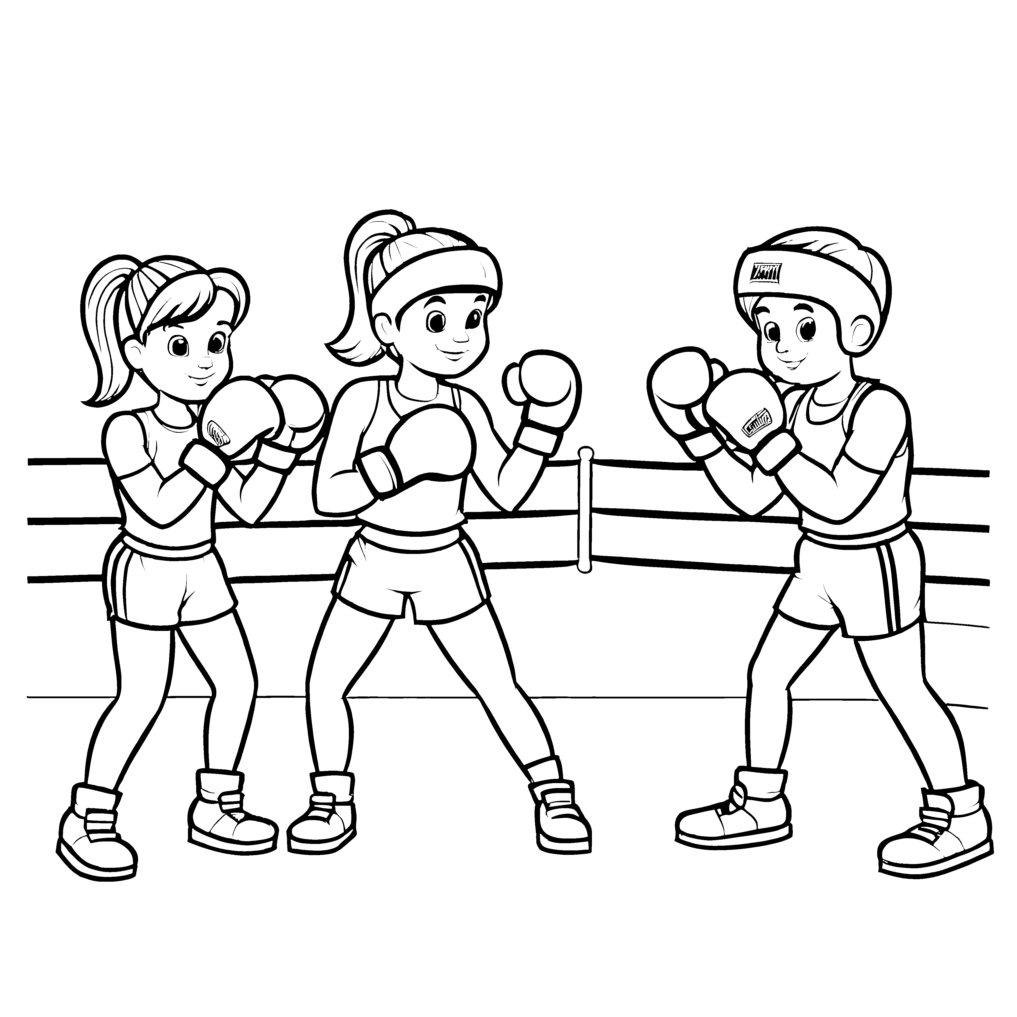 Kreative Boxerin im Ring mit spannenden Gegnern Malvorlage für kleine Champions