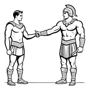 Freundschaftlicher Gladiator im Spartakostüm Malvorlage für neugierige Entdecker und kreative Köpfe