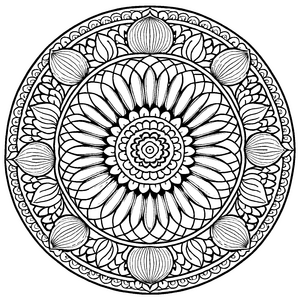 Faszinierendes Mandala mit großem Blumenmuster Ausmalvorlage für neugierige Farbkünstler und kleine Entdecker