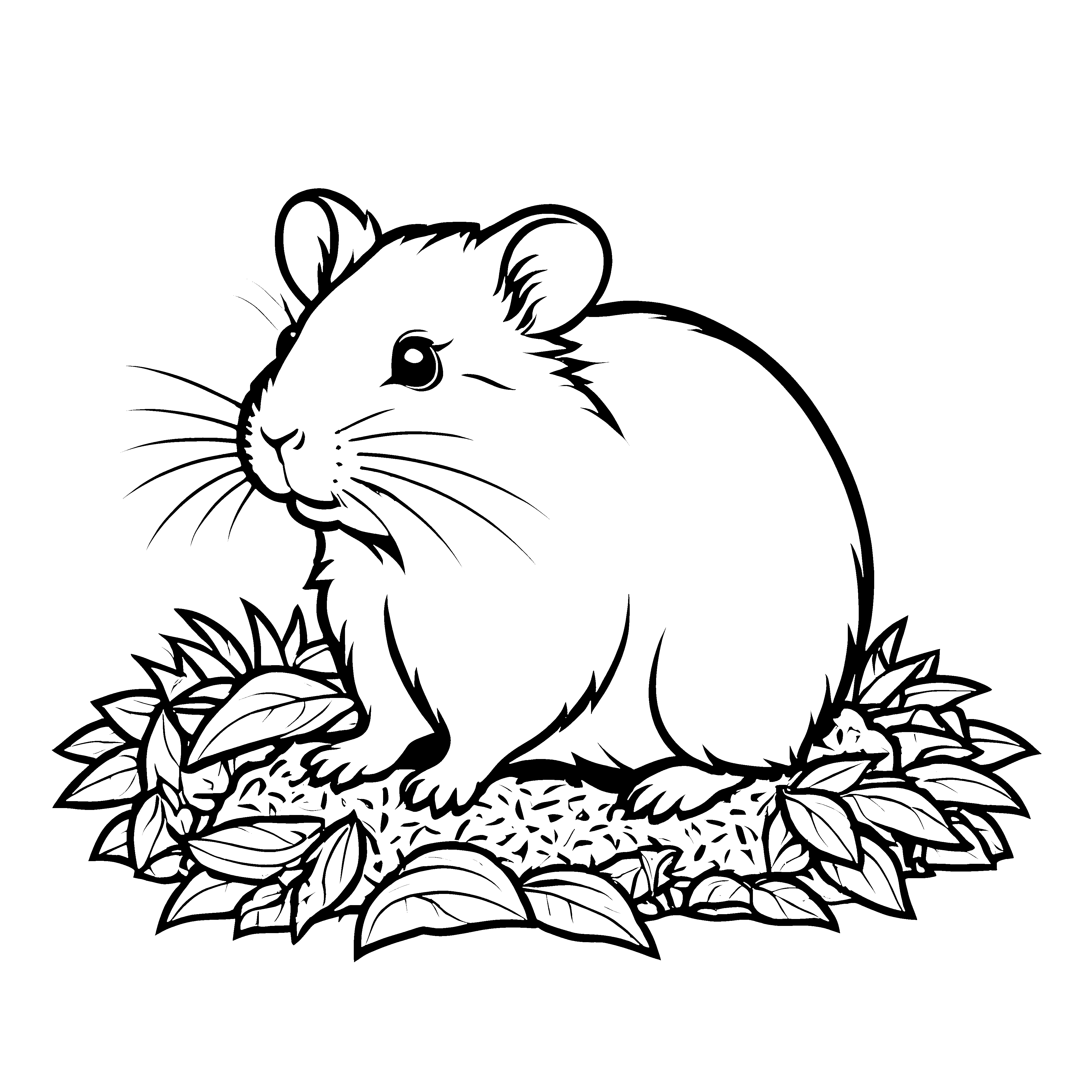 Niedlicher Hamster auf buntem Blätterbett Ausmalvorlage für kreative Naturfreunde