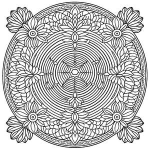 Intrikates Mandala mit floralen Verzierungen Ausmalbild für künstlerische Entdecker und fantasievolle Malfreunde