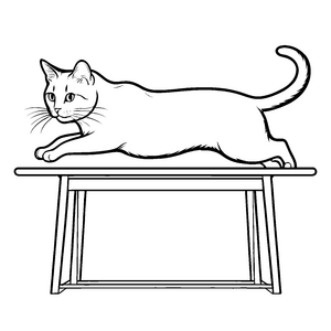 Schlummernde Katze auf elegantem Tisch Ausmalbild für entspannte Künstler voller Fantasie