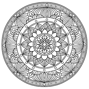 Bezauberndes Mandala mit blühendem Muster und geheimnisvollen Symbolen Ausmalbild für wagemutige Farbprofis und kreative Träumer