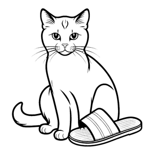 Schwarze und weiße Katze mit Flip-Flop Malvorlage für abenteuerliche Stubentiger