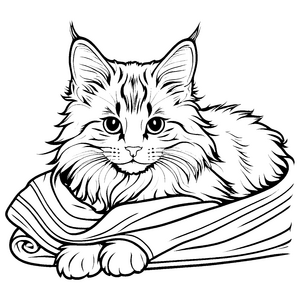 Flauschige Maine Coon Katze mit wachsamen Augen Ausmalmotiv für abenteuerlustige Kunstfreunde